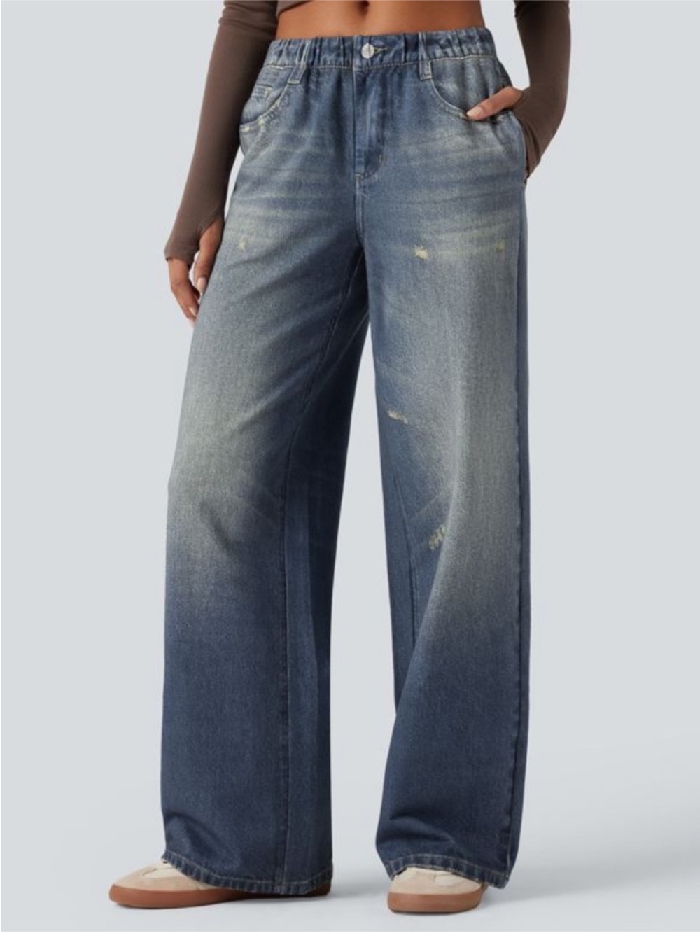 Halara Mid Rise Denim Print French Terry Casual Sweatpants Jeans Size M